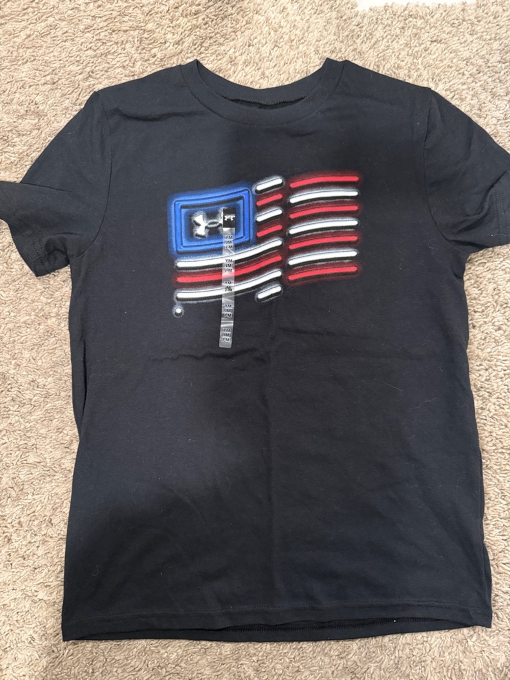 Under Armour Black Short-Sleeve Tee with Red, White & Blue Flag Graphic medium